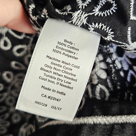 Talbots Petites Black Embroidered Peasant Top Blouse Boho Floral 3/4 Sleeve MP - Picture 6 of 9